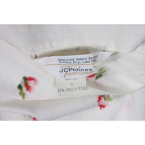 VTG 80's JC Penney White Embroidered Floral Dress Prairie Cottagecore XS/S - 669 - Picture 6 of 7